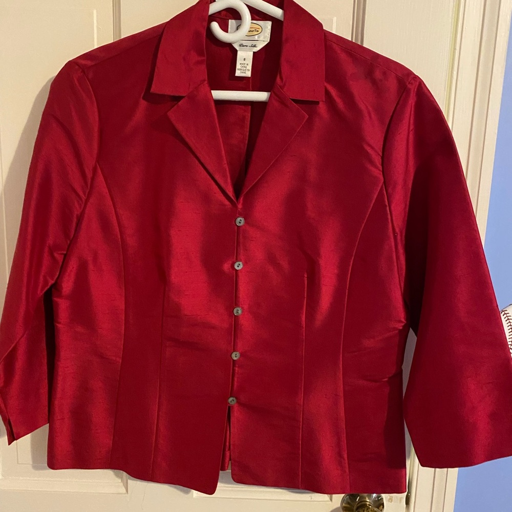Silk Talbots blouse. Red. Perfect for the holidays!